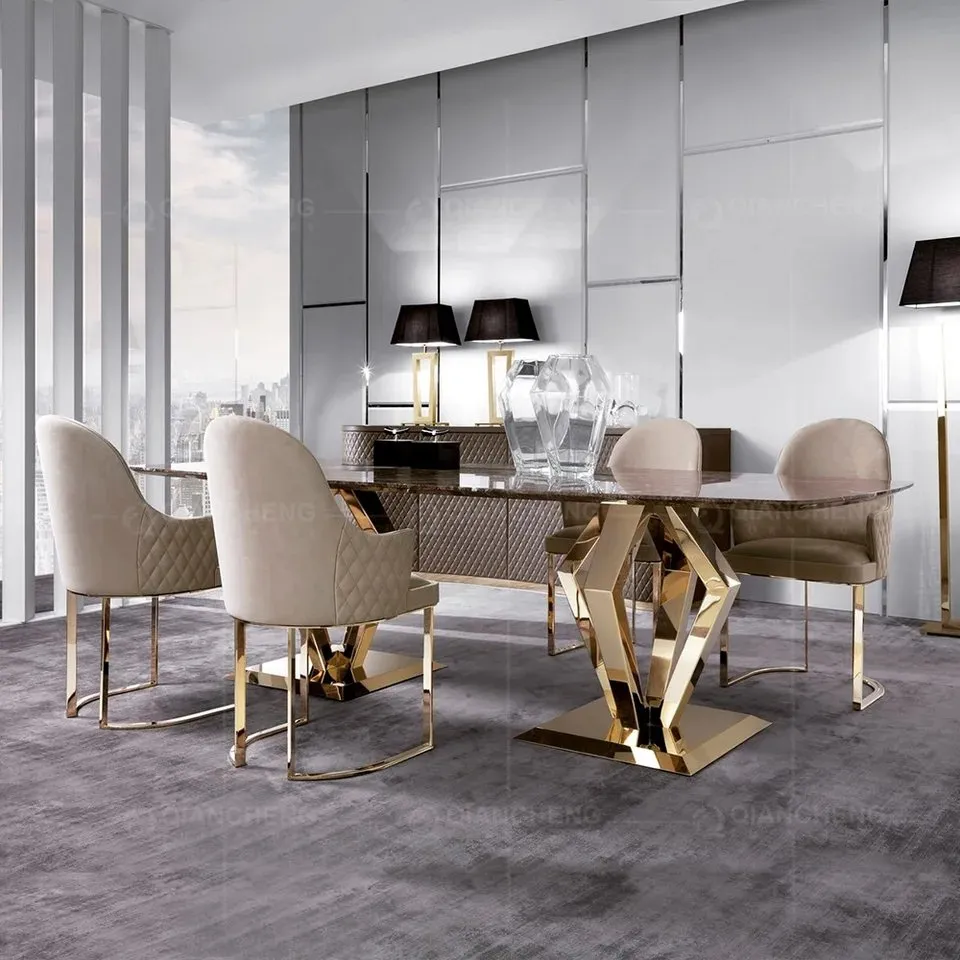 Royal Dining Table Stainless Steel With White Marble Top - Image 3
