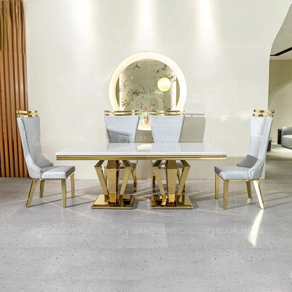 Royal Dining Table Stainless Steel With White Marble Top - Image 2