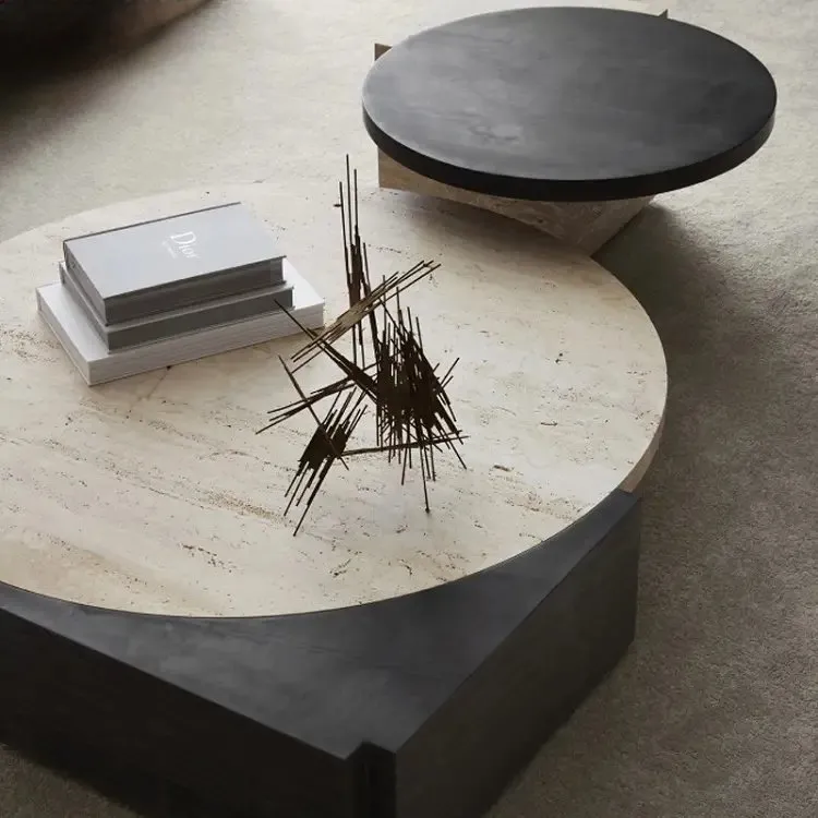 Nordic Style Natural Stone Coffee Table | Marble and Travertine Coffee table - Image 2