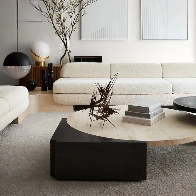 Nordic Style Natural Stone Coffee Table | Marble and Travertine Coffee table - Image 4