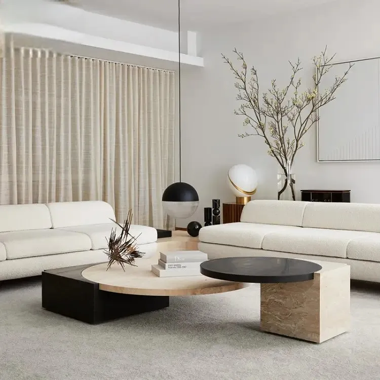 Nordic Style Natural Stone Coffee Table | Marble and Travertine Coffee table - Image 1