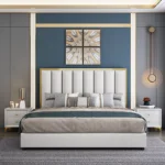 Classic Upholstered Italian Bed Low Profile Bed with Hydraulic and Diwan Type Storage