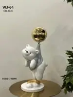 Teddy Bear Holding Balloon Table Decor: A Modern Chrome and White Resin Art Piece for Elegant Home Styling - Image 4