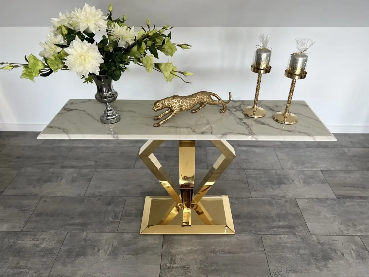 1000032596-1.jpg White Hall Elegant Modernity: The Luxe Gold Rectangular Console Table - Image 1