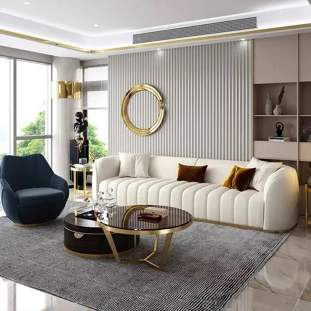 1000040213.jpg Alfar White Luxurious PU leather Sofa: Elegant 5-Seater Living Room Set - Image 1