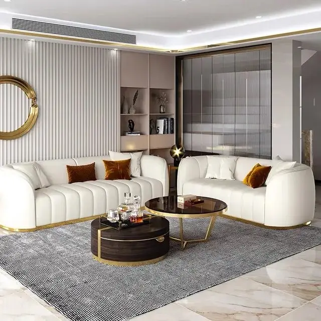 Alfar White Luxurious PU leather Sofa: Elegant 5-Seater Living Room Set - Image 2