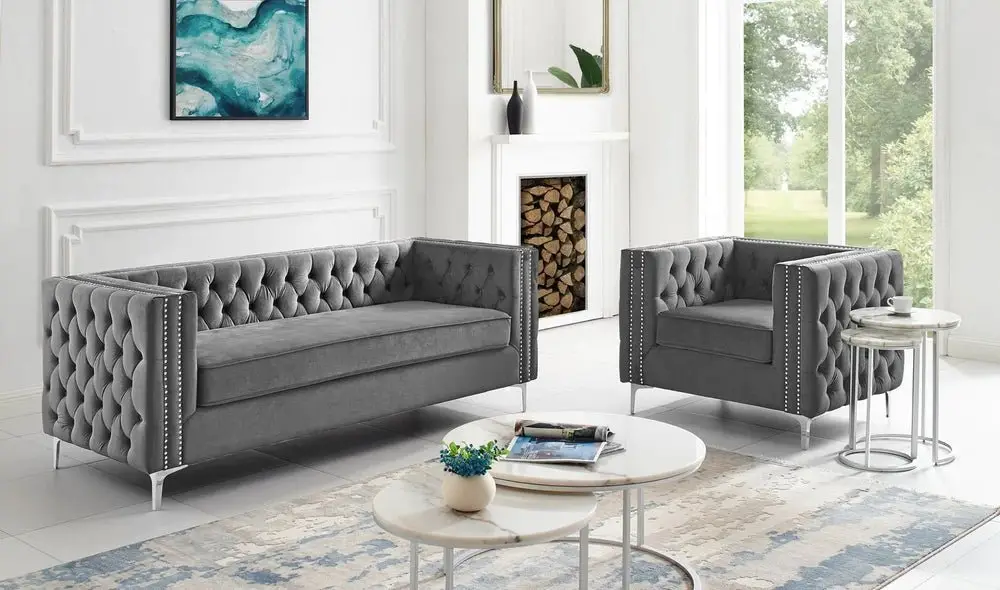 Chika Chesterfield Upholstered Velvet Sofa - Image 12