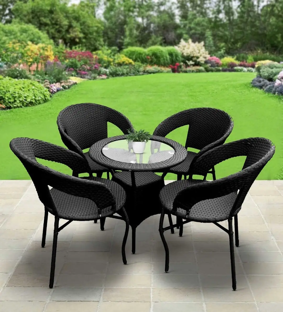 EMPEROR OUTDOOR PATIO SEATING SET 4 CHAIRS AND 1 TABLE SET (BROWN) - Image 6