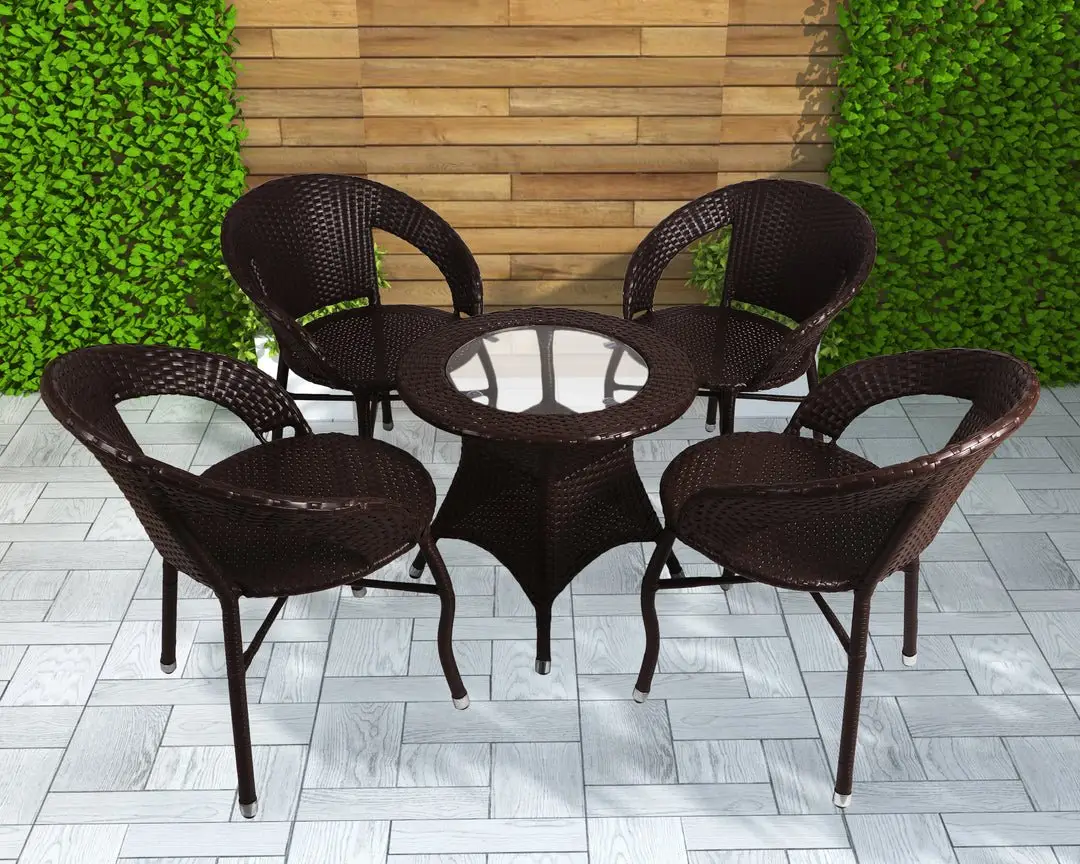 EMPEROR OUTDOOR PATIO SEATING SET 4 CHAIRS AND 1 TABLE SET (BROWN) - Image 2