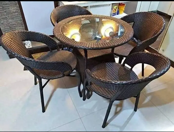 1000045619.jpg EMPEROR OUTDOOR PATIO SEATING SET 4 CHAIRS AND 1 TABLE SET (BROWN) - Image 1