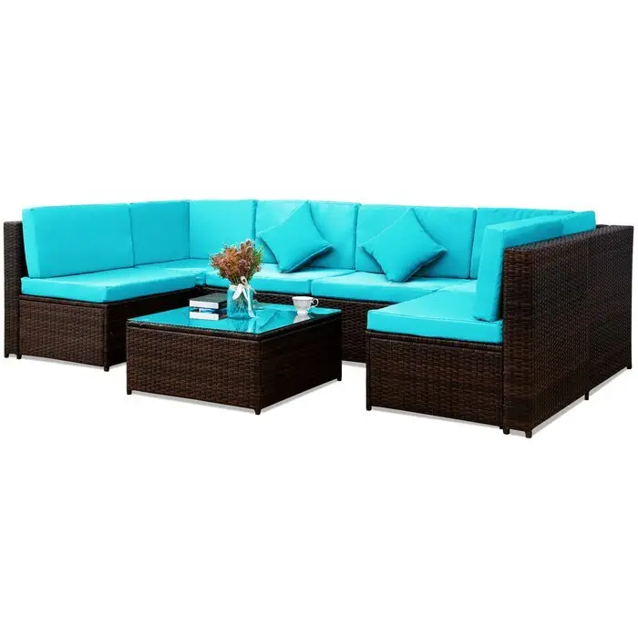 GARDENIA OUTDOOR PATIO SOFA SET 6 SEATER AND 1 CENTER TABLE (BROWN) - Image 4