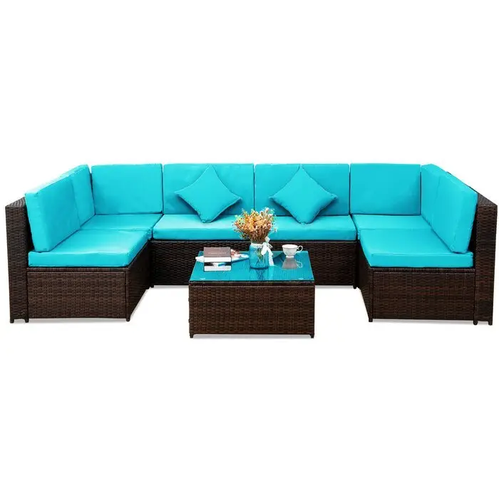 GARDENIA OUTDOOR PATIO SOFA SET 6 SEATER AND 1 CENTER TABLE (BROWN) - Image 2