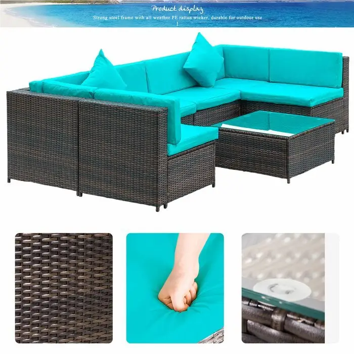 GARDENIA OUTDOOR PATIO SOFA SET 6 SEATER AND 1 CENTER TABLE (BROWN) - Image 6