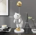 Teddy Bear Holding Balloon Table Decor: A Modern Chrome and White Resin Art Piece for Elegant Home Styling - Image 5