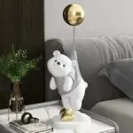 Teddy Bear Holding Balloon Table Decor: A Modern Chrome and White Resin Art Piece for Elegant Home Styling - Image 3