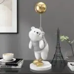 Teddy Bear Holding Balloon Table Decor: A Modern Chrome and White Resin Art Piece for Elegant Home Styling - Image 2