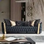 Rodrick Sofa: Luxurious 5-Seater Velvet Accent Sofa in Black | Premium Button-Tufted Upholstery & Stainless Steel Detailing