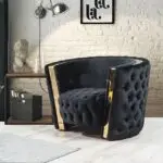 Rodrick Sofa: Luxurious 5-Seater Velvet Accent Sofa in Black | Premium Button-Tufted Upholstery & Stainless Steel Detailing - Image 3
