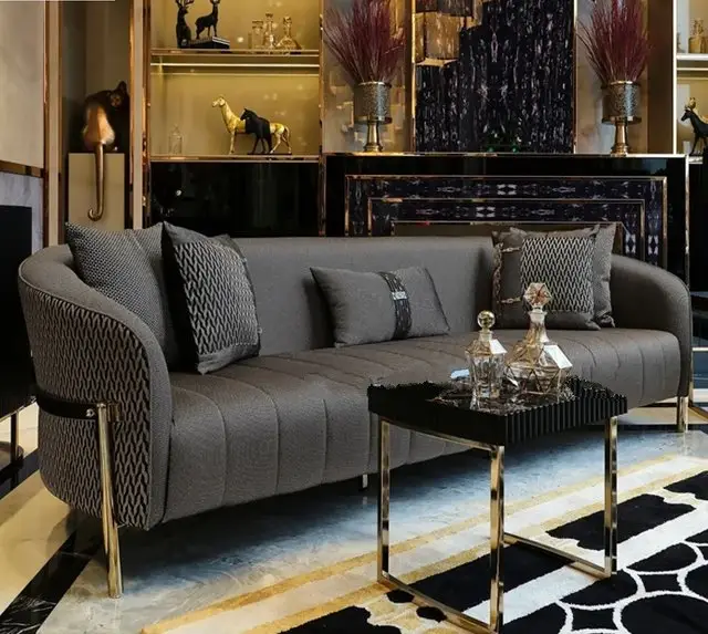 Titan Sofa: Luxurious 5-Seater Velvet Upholstered Sofa Set in Grey | Premium Steam Beech & Stainless Steel Design Sofa - Image 2