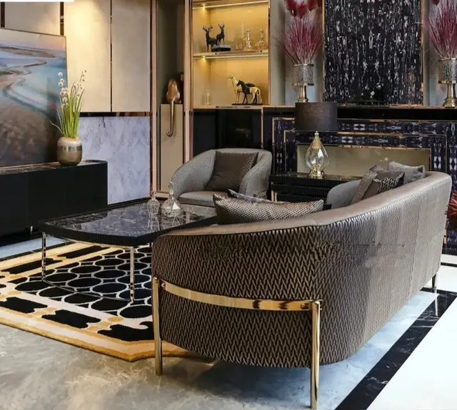 Titan Sofa: Luxurious 5-Seater Velvet Upholstered Sofa Set in Grey | Premium Steam Beech & Stainless Steel Design Sofa - Image 4