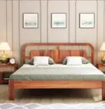 Vector Luxurious Sheesham Wood and Cane Bed: Elegant, Durable & Comfort-Enhancing Design