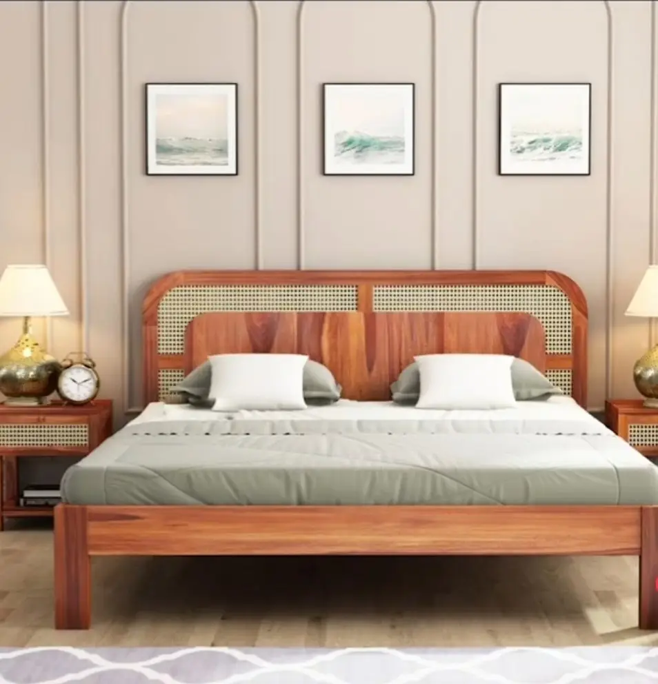 1000046873.jpg Vector Luxurious Sheesham Wood and Cane Bed: Elegant, Durable & Comfort-Enhancing Design - Image 1