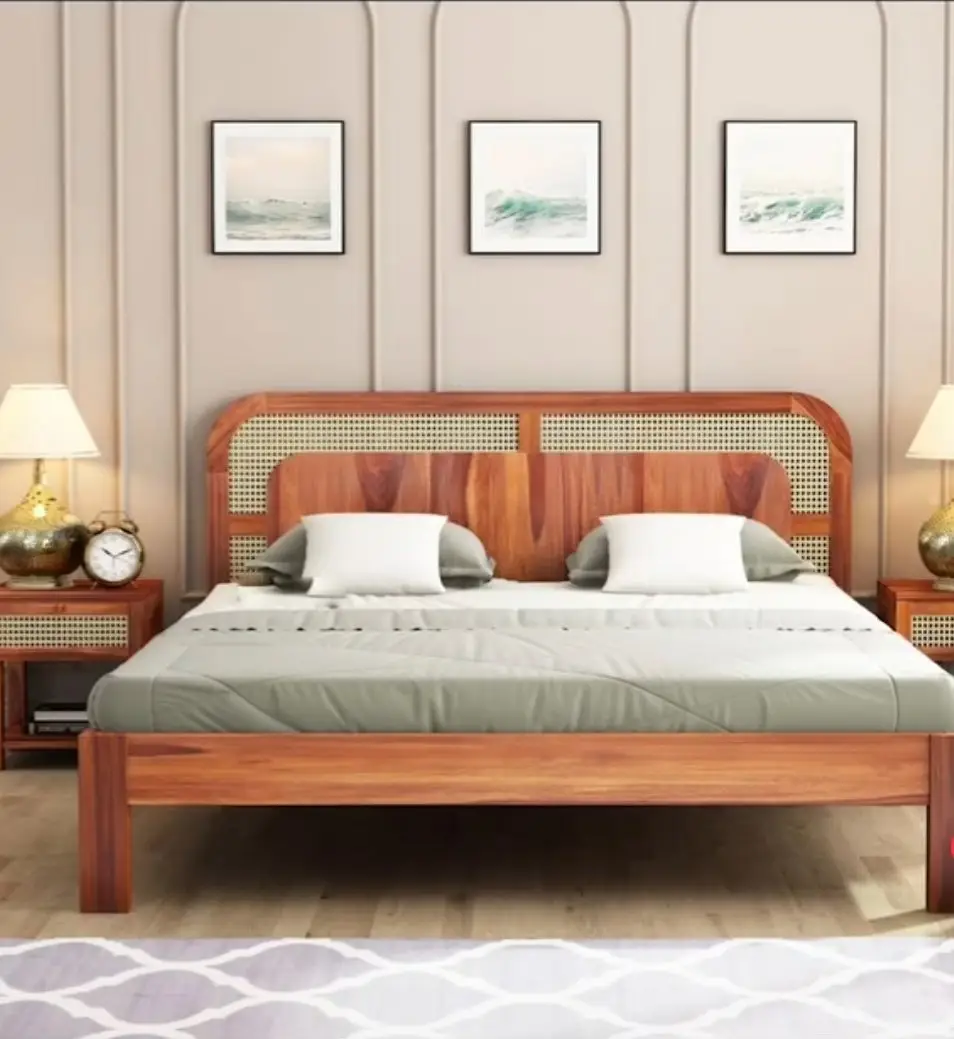 Vector Luxurious Sheesham Wood and Cane Bed: Elegant, Durable & Comfort-Enhancing Design - Image 3