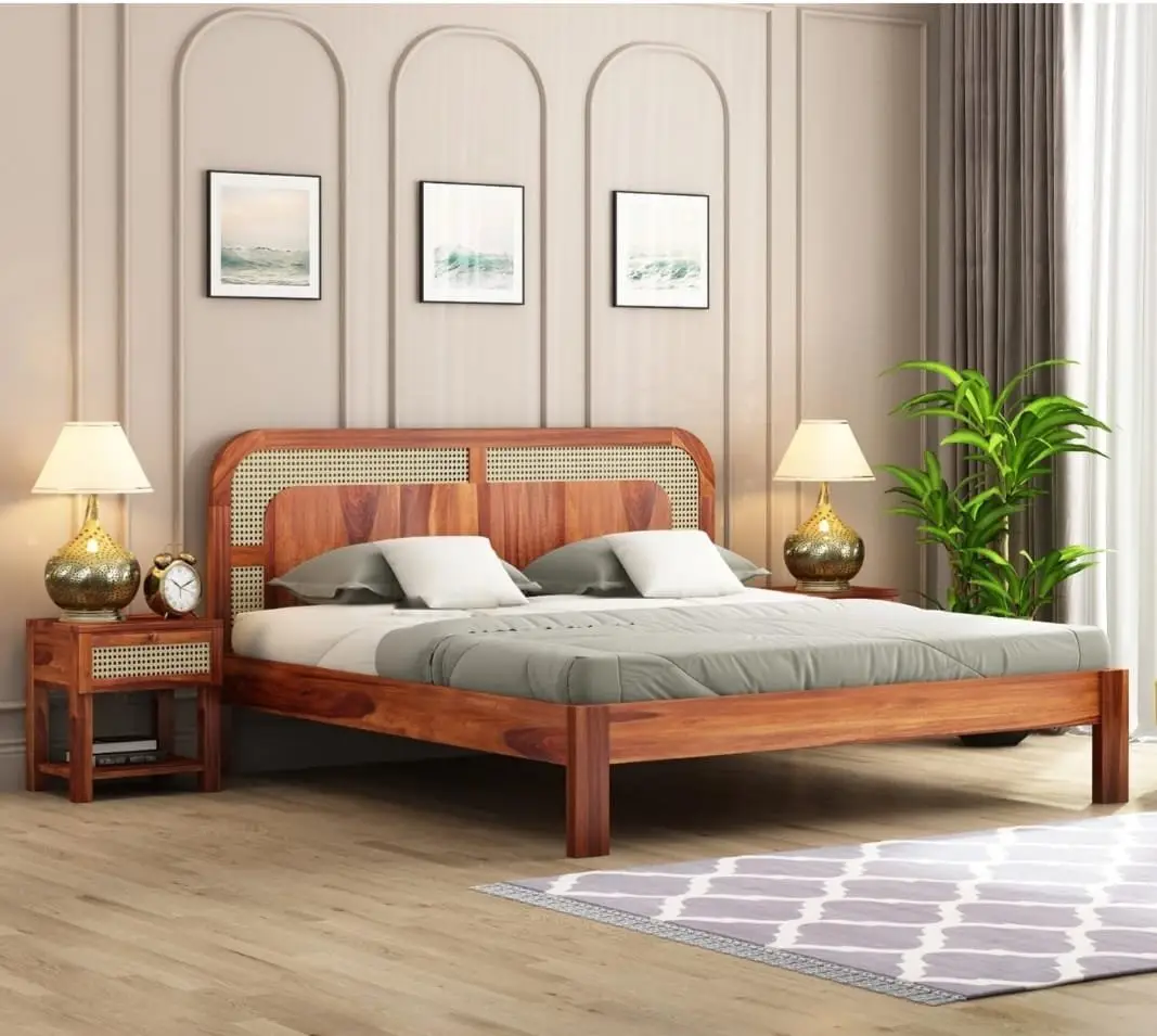 Vector Luxurious Sheesham Wood and Cane Bed: Elegant, Durable & Comfort-Enhancing Design - Image 7