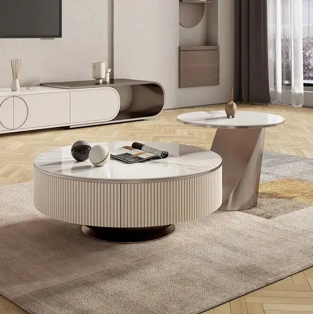 Lumia TV Cabinet Stainless Steel Golden Leg + Faux Marble Top - Image 4