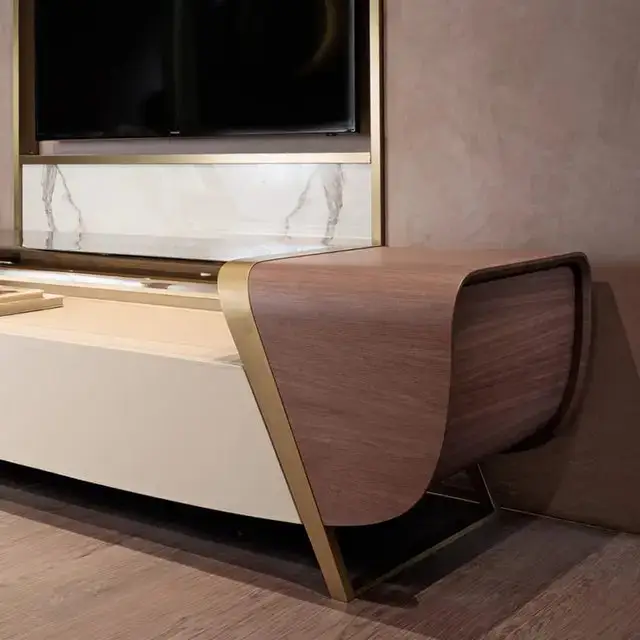 DecorInterior TV Cabinet Stainless Steel Golden Leg + Glass Top - Image 6