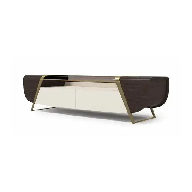 DecorInterior TV Cabinet Stainless Steel Golden Leg + Glass Top - Image 4
