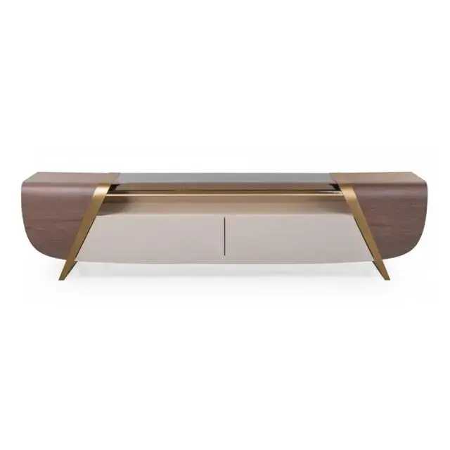 DecorInterior TV Cabinet Stainless Steel Golden Leg + Glass Top - Image 5