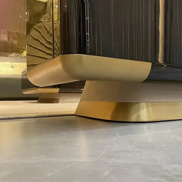 Eternity TV Cabinet Stainless Steel Golden Leg + Faux Marble Top - Image 4