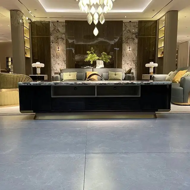 1000047670.jpg Eternity TV Cabinet Stainless Steel Golden Leg + Faux Marble Top - Image 1