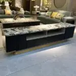 Eternity TV Cabinet Stainless Steel Golden Leg + Faux Marble Top - Image 2