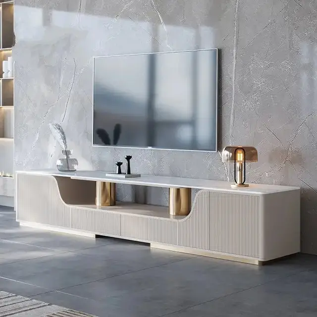 Alder Gris TV Cabinet Stainless Steel Golden Leg + Faux Marble Top - Image 1