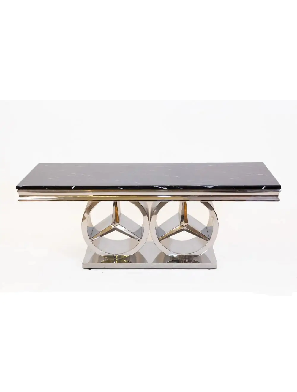 Mercedes Benz Coffee Table Simple Living Room Stainless Steel Gold PVD Base With Natural Marble Top-White - Image 2