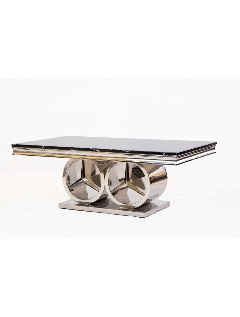 Mercedes Benz Coffee Table Simple Living Room Stainless Steel Gold PVD Base With Natural Marble Top-White - Image 3