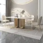 Chelsea Dining Table Stainless Steel Golden Leg + Natural Marble Top Table