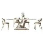 Blush Dining Table Stainless Steel Golden Leg + Natural Marble Top Table - Image 2