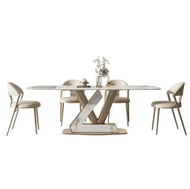 Blush Dining Table Stainless Steel Golden Leg + Natural Marble Top Table - Image 2