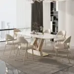 Blush Dining Table Stainless Steel Golden Leg + Natural Marble Top Table