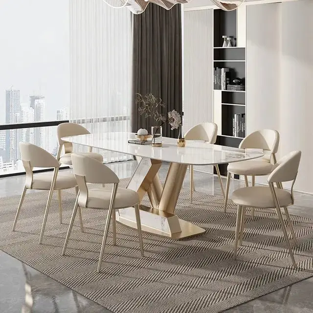 1000049158.jpg Blush Dining Table Stainless Steel Golden Leg + Natural Marble Top Table - Image 1