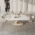 Blush Dining Table Stainless Steel Golden Leg + Natural Marble Top Table - Image 6