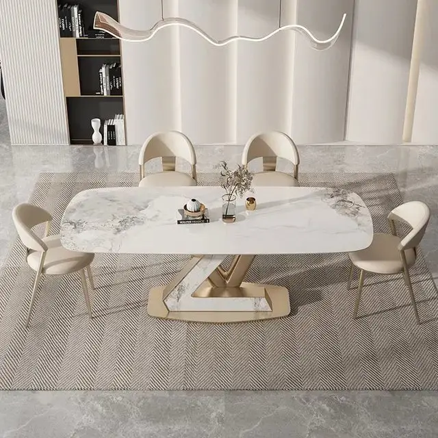 Blush Dining Table Stainless Steel Golden Leg + Natural Marble Top Table - Image 6