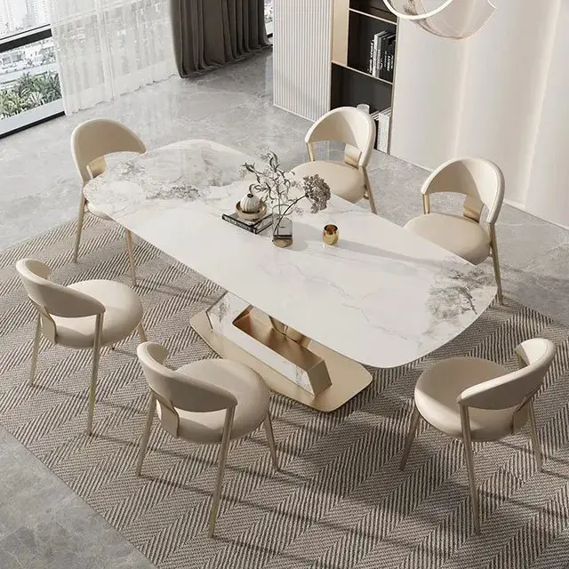 Blush Dining Table Stainless Steel Golden Leg + Natural Marble Top Table - Image 4