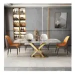 Luminarc Dining Table Stainless Steel Golden Leg + Natural Marble Top Table - Image 2