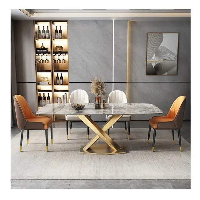 Luminarc Dining Table Stainless Steel Golden Leg + Natural Marble Top Table - Image 2