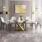Luminarc Dining Table Stainless Steel Golden Leg + Natural Marble Top Table - Image 5