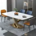 Luminarc Dining Table Stainless Steel Golden Leg + Natural Marble Top Table - Image 3